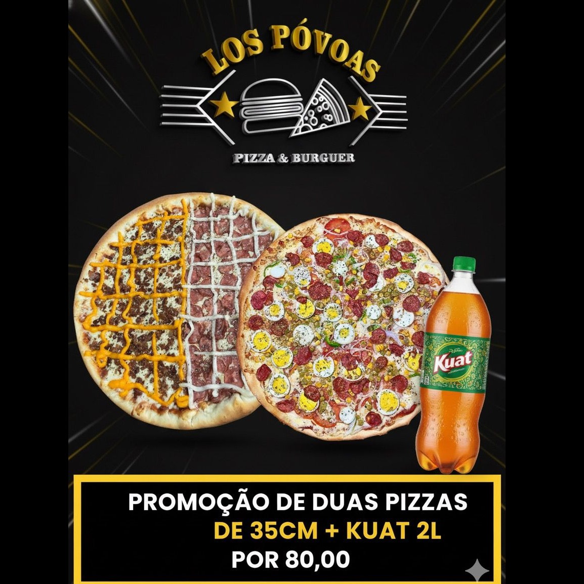 2 Pizzas de 35cm + Kuat 2lt