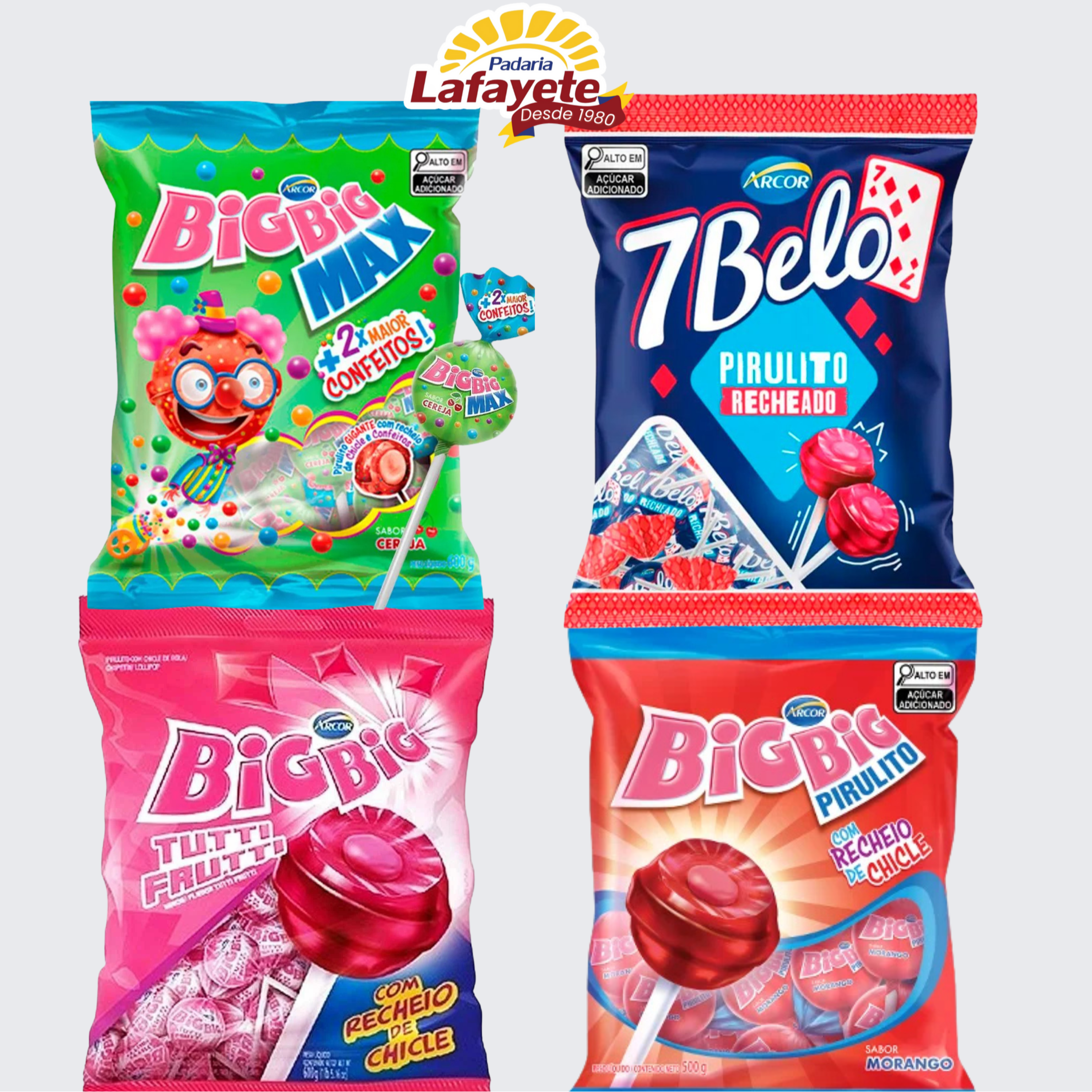 🍭 Pirulitos Recheados Sortidos – Big Big / 7 Belo