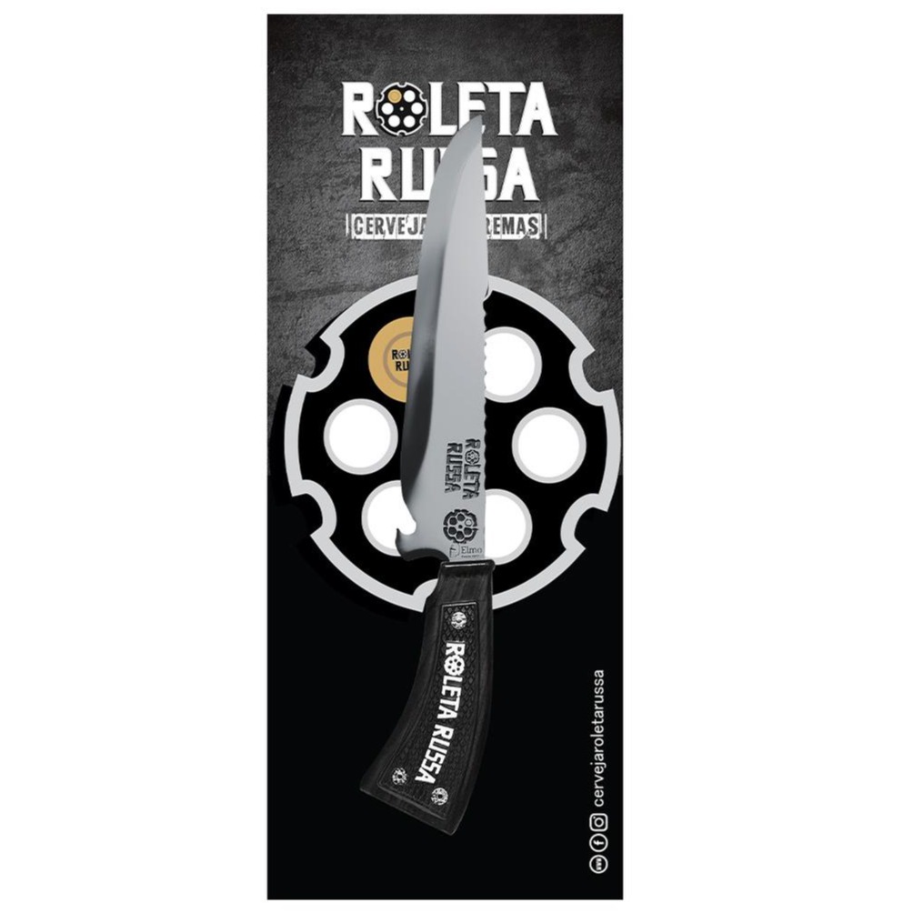 Faca Inox Artesanal Roleta Russa ( Lâmina Ch / Av inox + Cabo Pto )