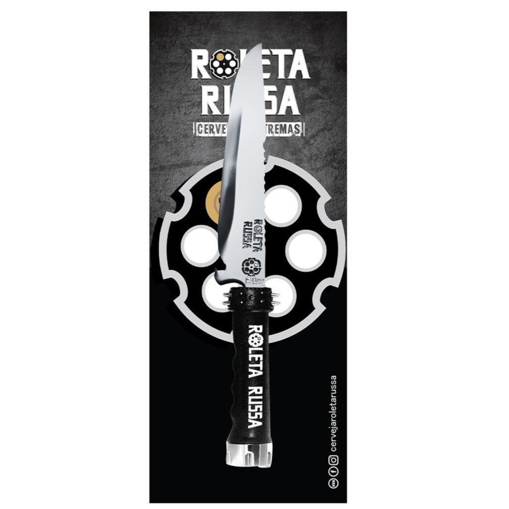 Faca Inox Artesanal - Churrasco ( Lâmina Ch / Av + Cabo Pto c/ Spike )