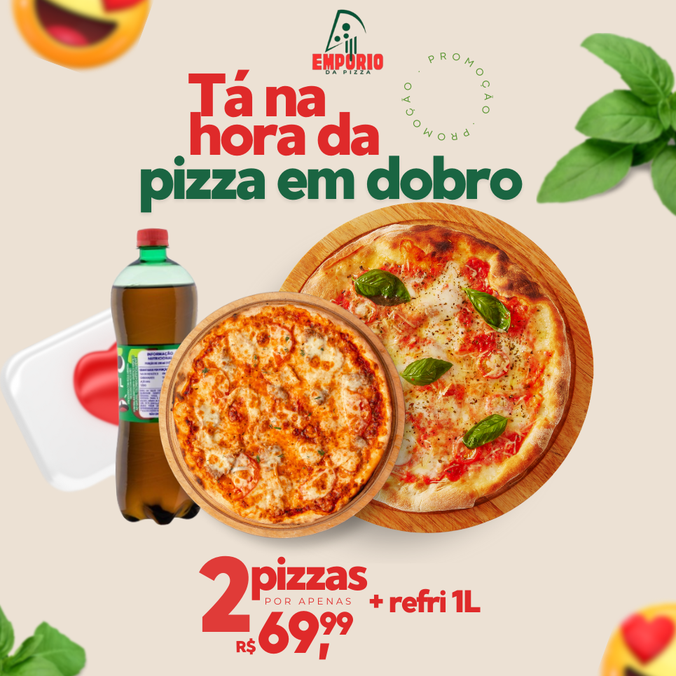Duas pizzas grandes + refri guarana de 1l