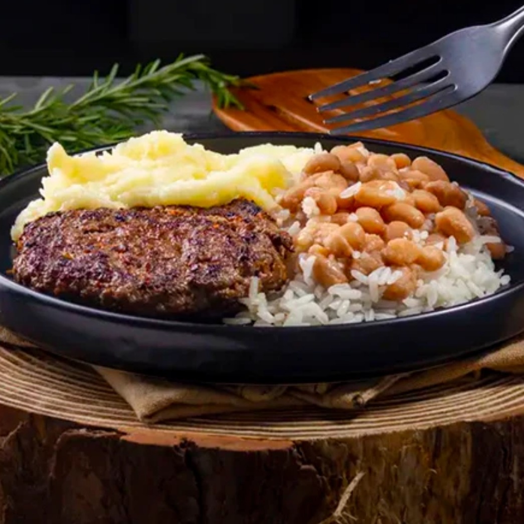 Hambúrguer Grelhado - arroz, feijão e purê de batata