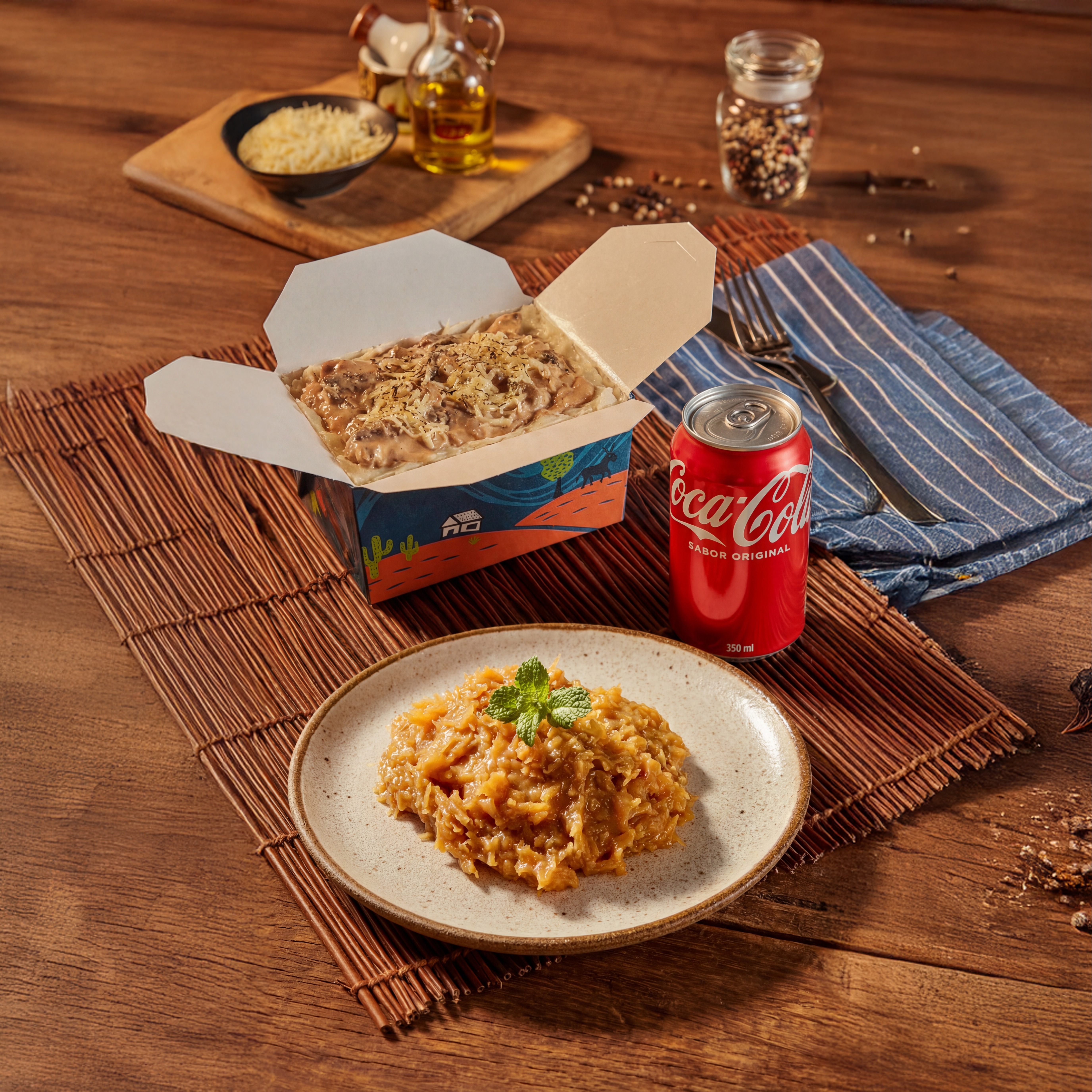 1 Estrogonofe de Carne de Sol + 1 Cocada Queimada + 1 bebida