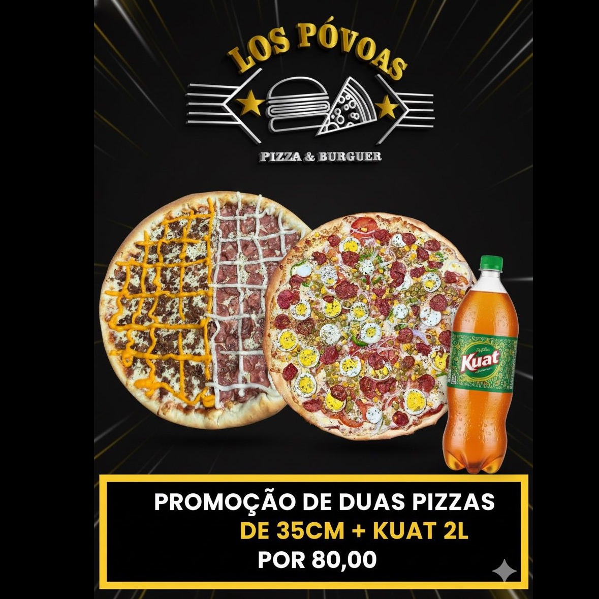 2 Pizzas de 35cm + Kuat 2lt