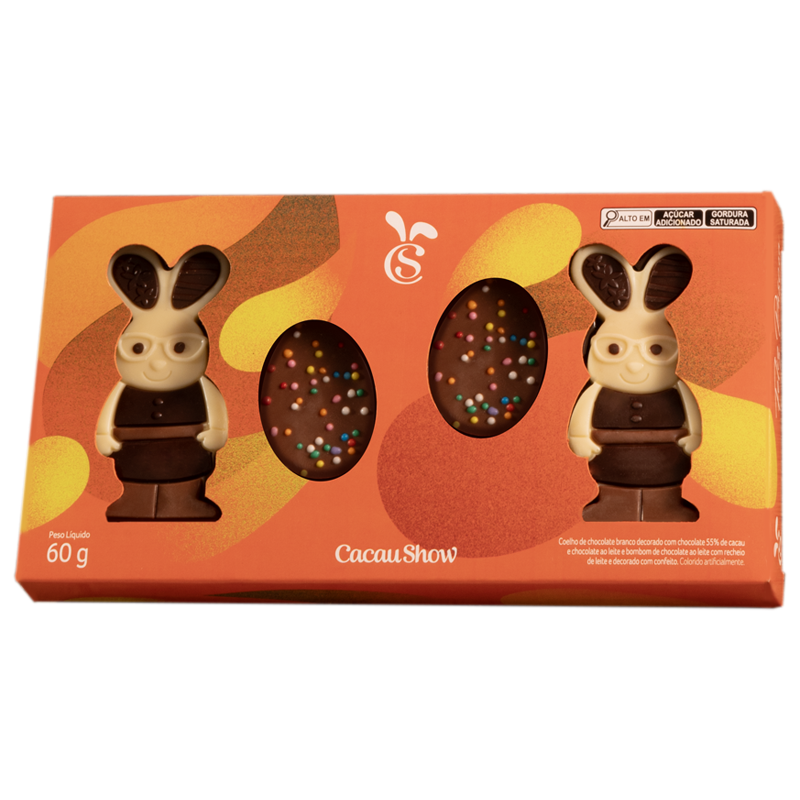 Caixa de Chocolate Cacau Magia Coelhos e Ovos 60g