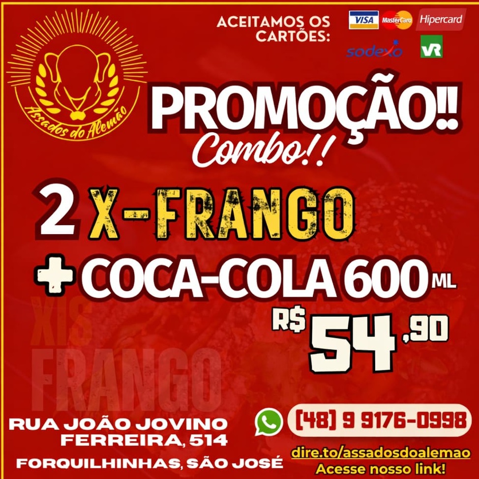 Combo de 2 x frango +coca 600