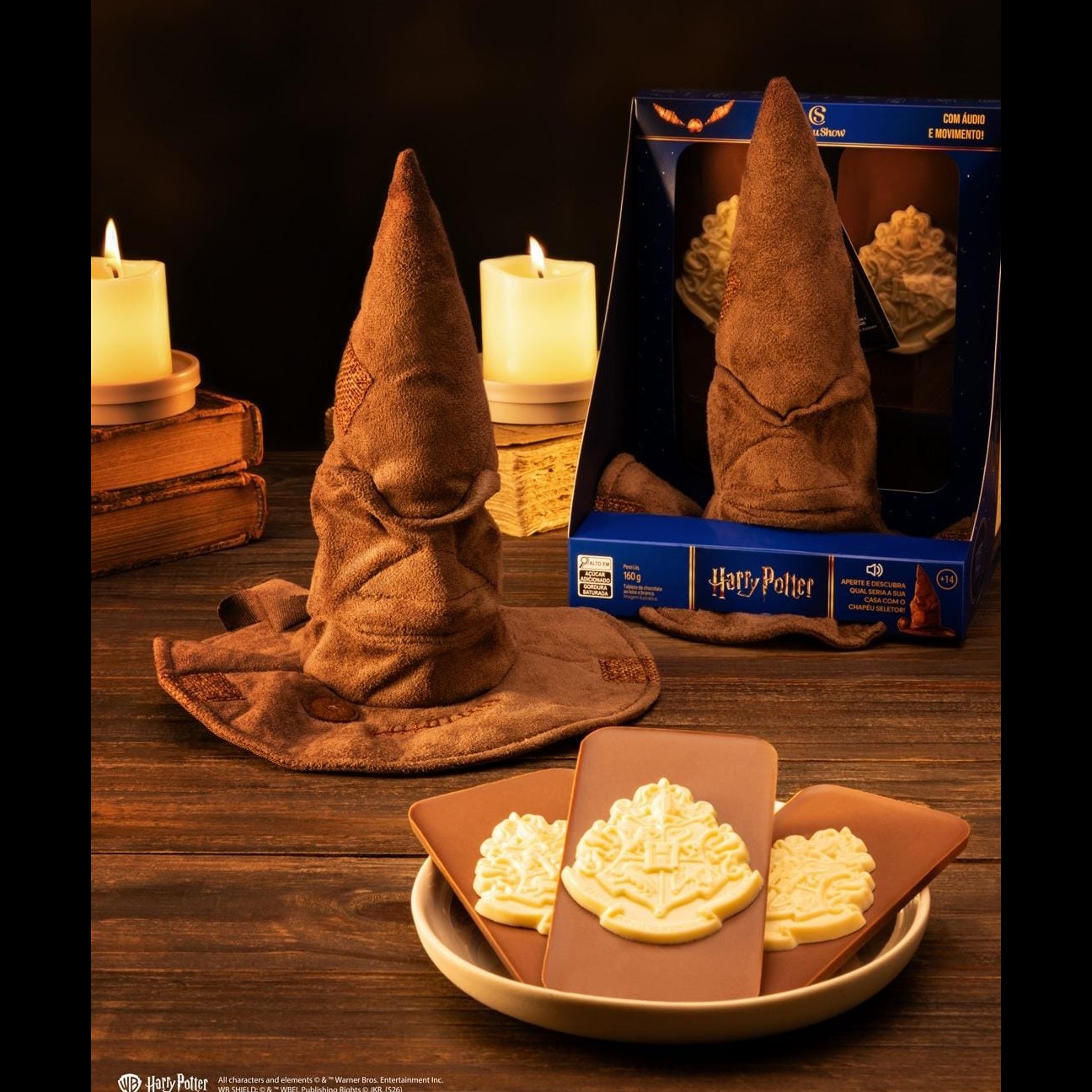 Tablete ao leite 160g pelúcia chapeú seletor Harry Potter 