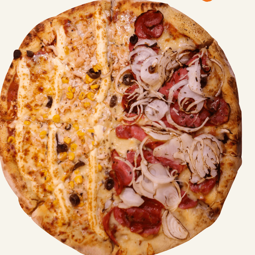 1/2 Calabresa c/ Queijo 1/2 Frango Catupiry (Grande - 8 fatias)