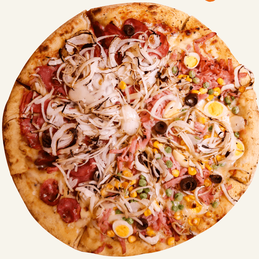 1/2 Calabresa c/ Queijo 1/2 Portuguesa (Grande - 8 fatias)