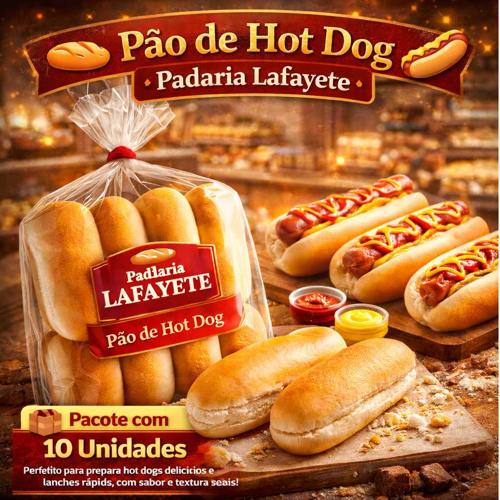 🥖 Pão de Hot Dog Padaria Lafayete (Pacote com 10 unidades)