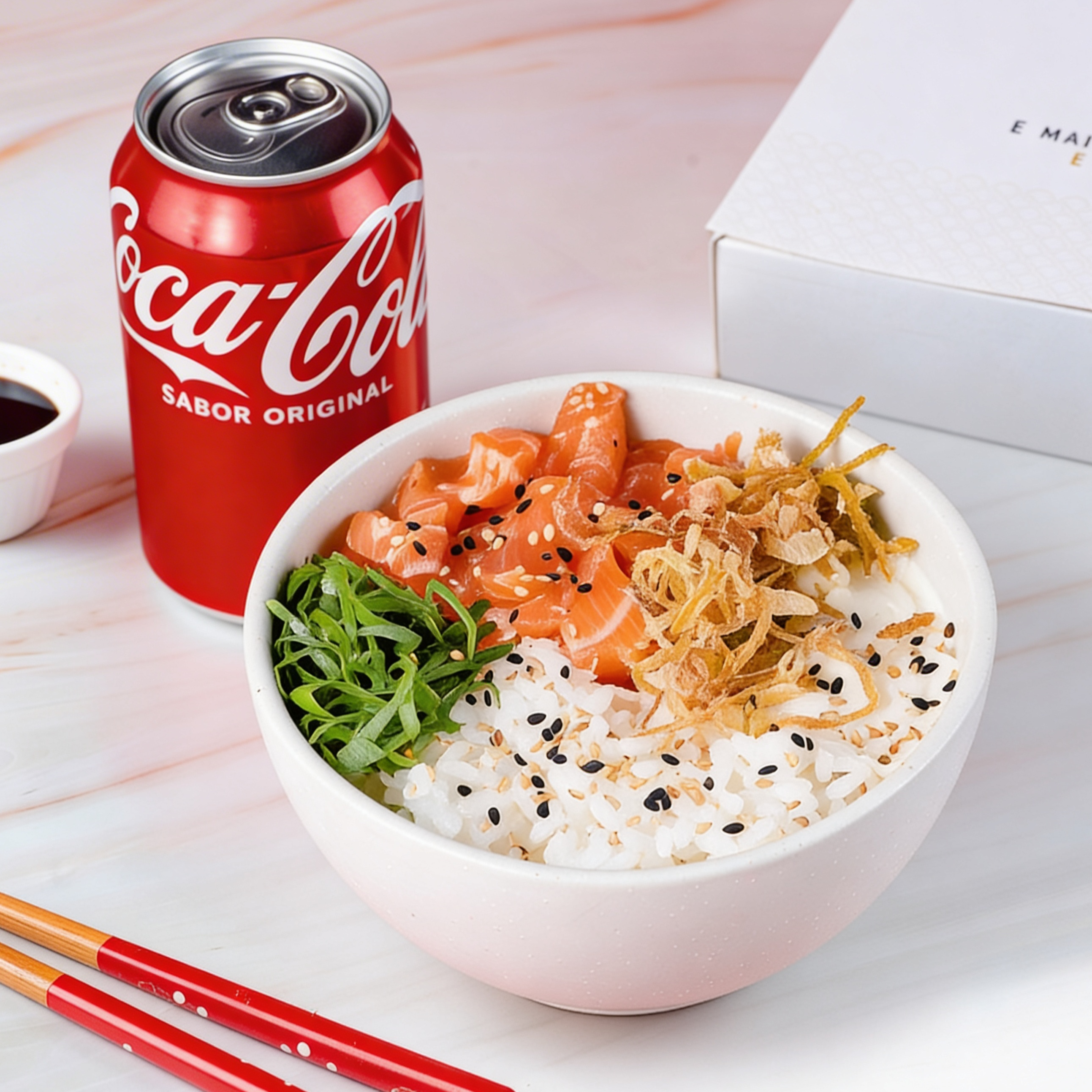 Poke de Salmão Philadelphia com Coca
