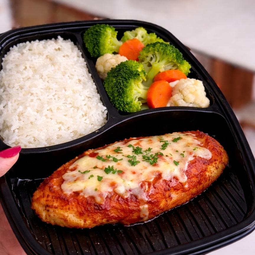 Econômico: Frango a Parmegiana + 2 acompanhamentos