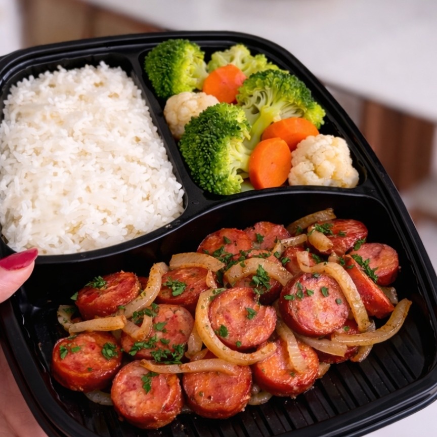 Econômico: Calabresa acebolada + 2 acompanhamentos