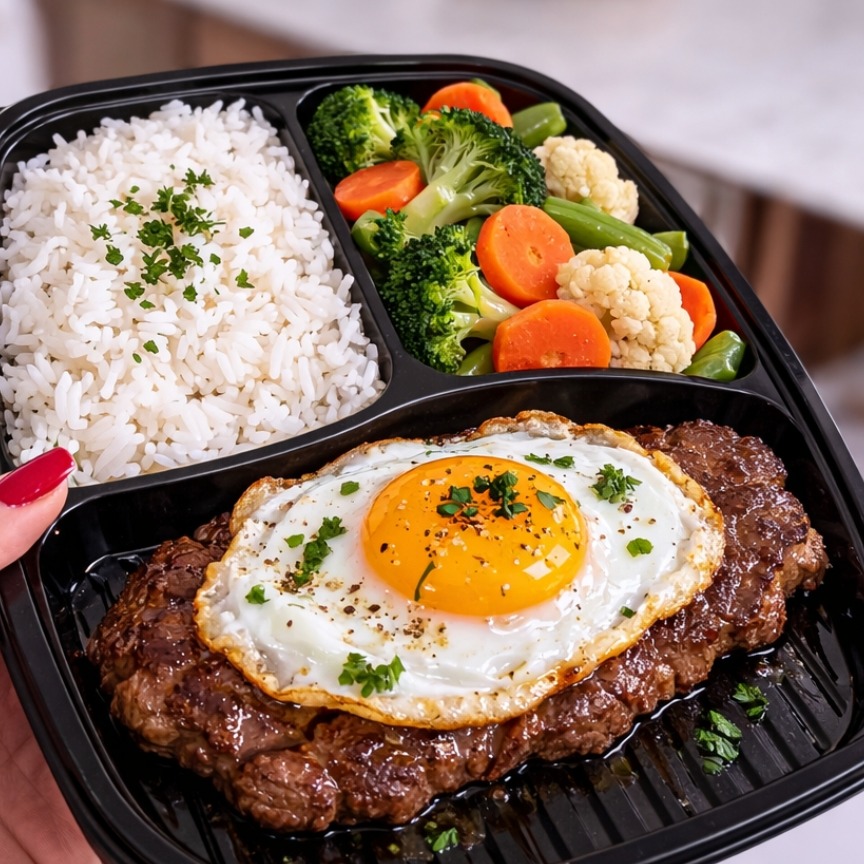 Econômico: Bife à Cavalo + 2 acompanhamentos