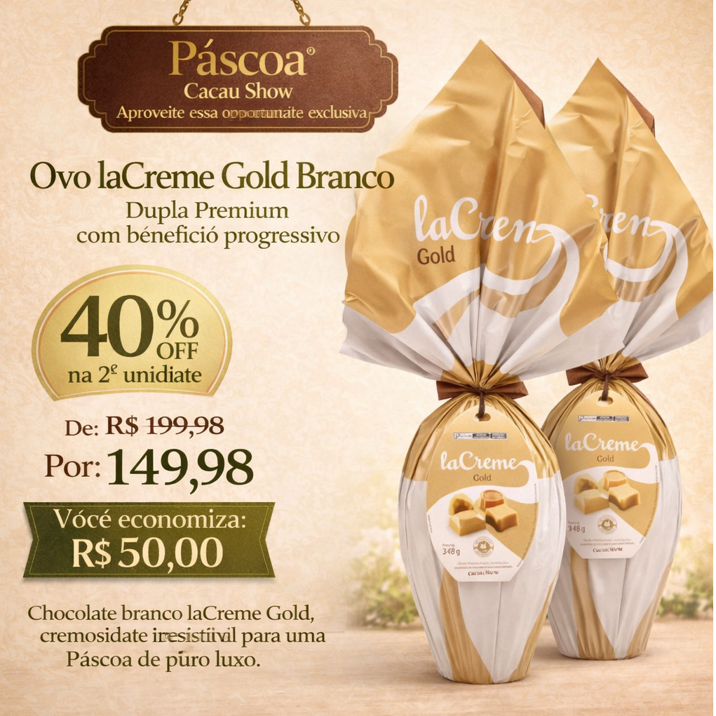 2x Ovos de Páscoa laCreme Gold Branco 348g