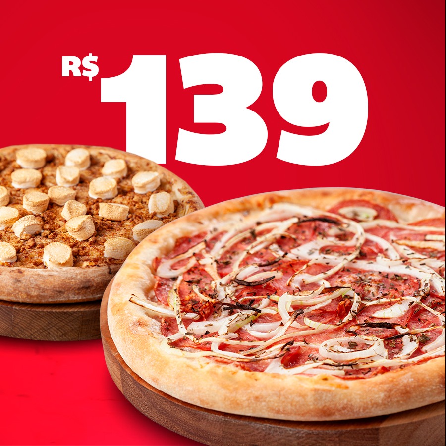 Duas Pizzas por R$ 139 (40cm Salgada + 20cm Doce)