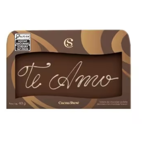 Tablete de chocolate ao leite decorado com chocolate branco