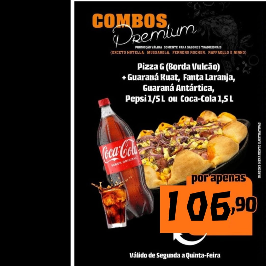 Pizza Grande + Borda Vulcão + Bebida 1,5L