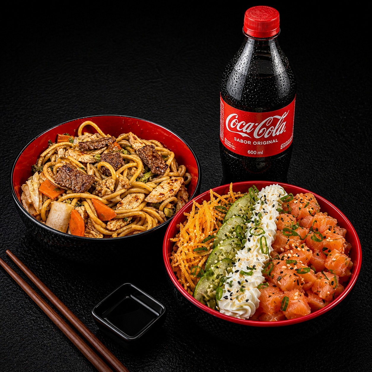 Combo Cada Um no Seu Gosto (Poke + Yakisoba + Coca 600ml)