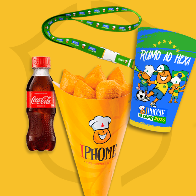 Cone Mini Salgados 16un. + Copo IPhome + Coca-Cola Caçulinha 220ml