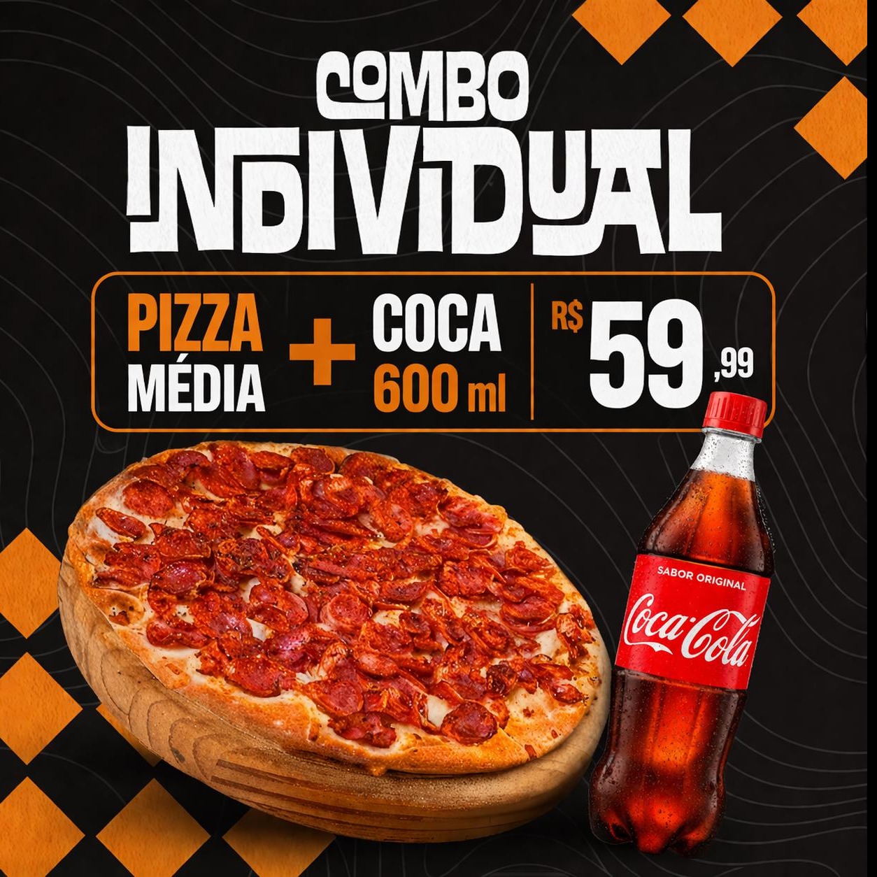 Combo Individual | 1 Pizza Média Tradicional + 1Coca 600ml