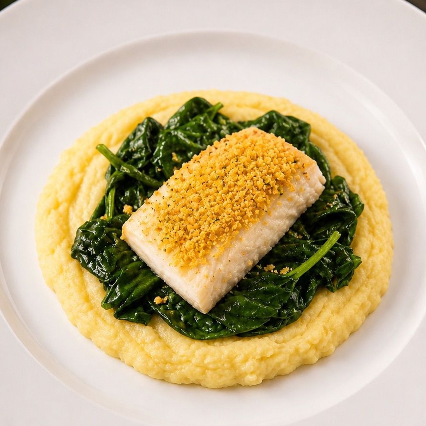 BACALHAU CONFITADO COM FAROFINHA CROCANTE