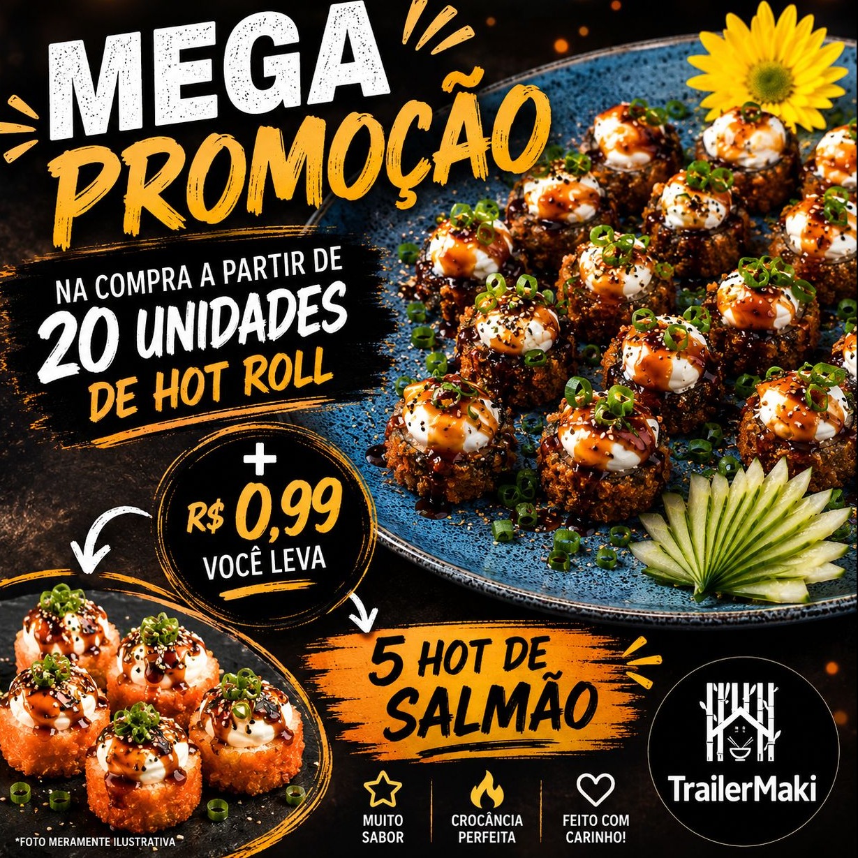 Promoção 20 unidades de hot roll salmão