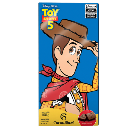 Tablete Toy Story de Chocolate ao Leite Woody 100G