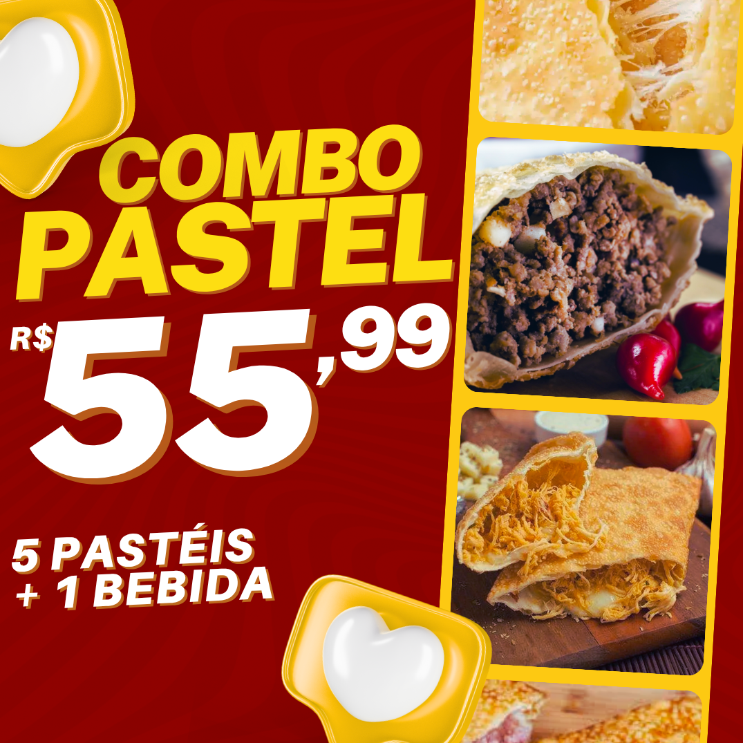COMBO PASTEL - 5 PASTÉIS + 1 BEBIDA