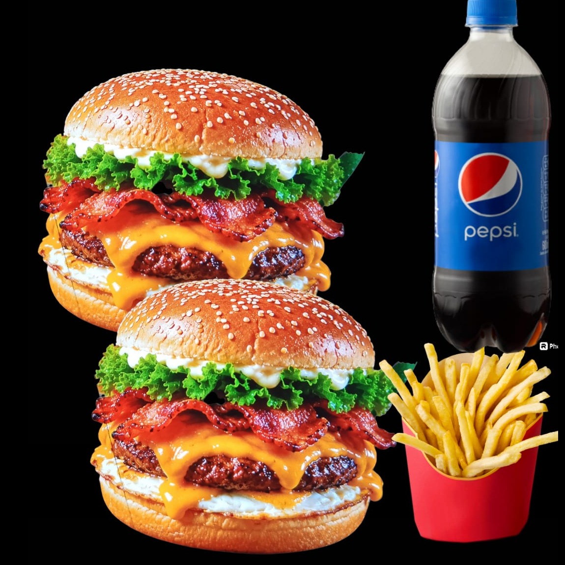 2 X  tudo de carne + batata pequena + pepsi de 6000 ml