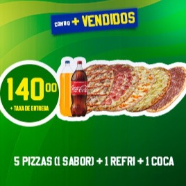 COMBO: 5 Pizzas Grandes + 1 Coca-Cola 2L + 1 Refri 2L
