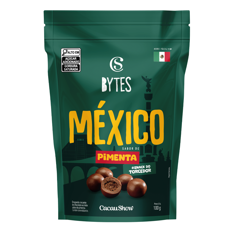 Drageado Bytes de Chocolate ao Leite e Pimenta México 100g