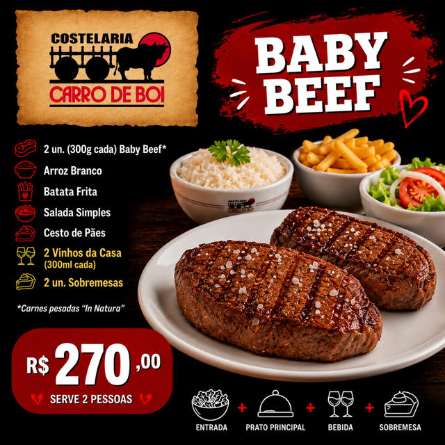 Especial Dia dos Namorados: Baby Beef p/ 2 pessoas.
