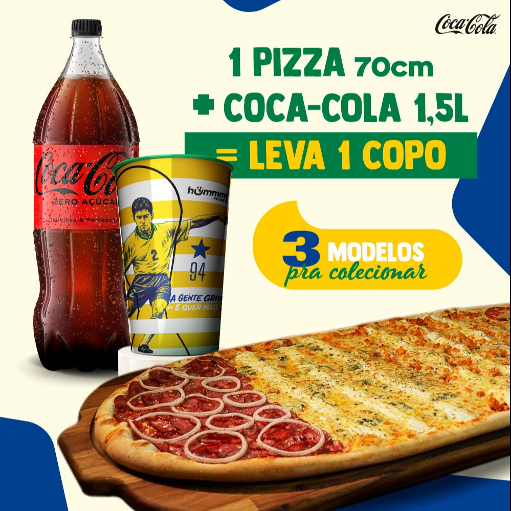 Combo Pizza Mega Hummm! 70 cm + Coca Cola 1,5L + Copo Colecionável em Dobro! 