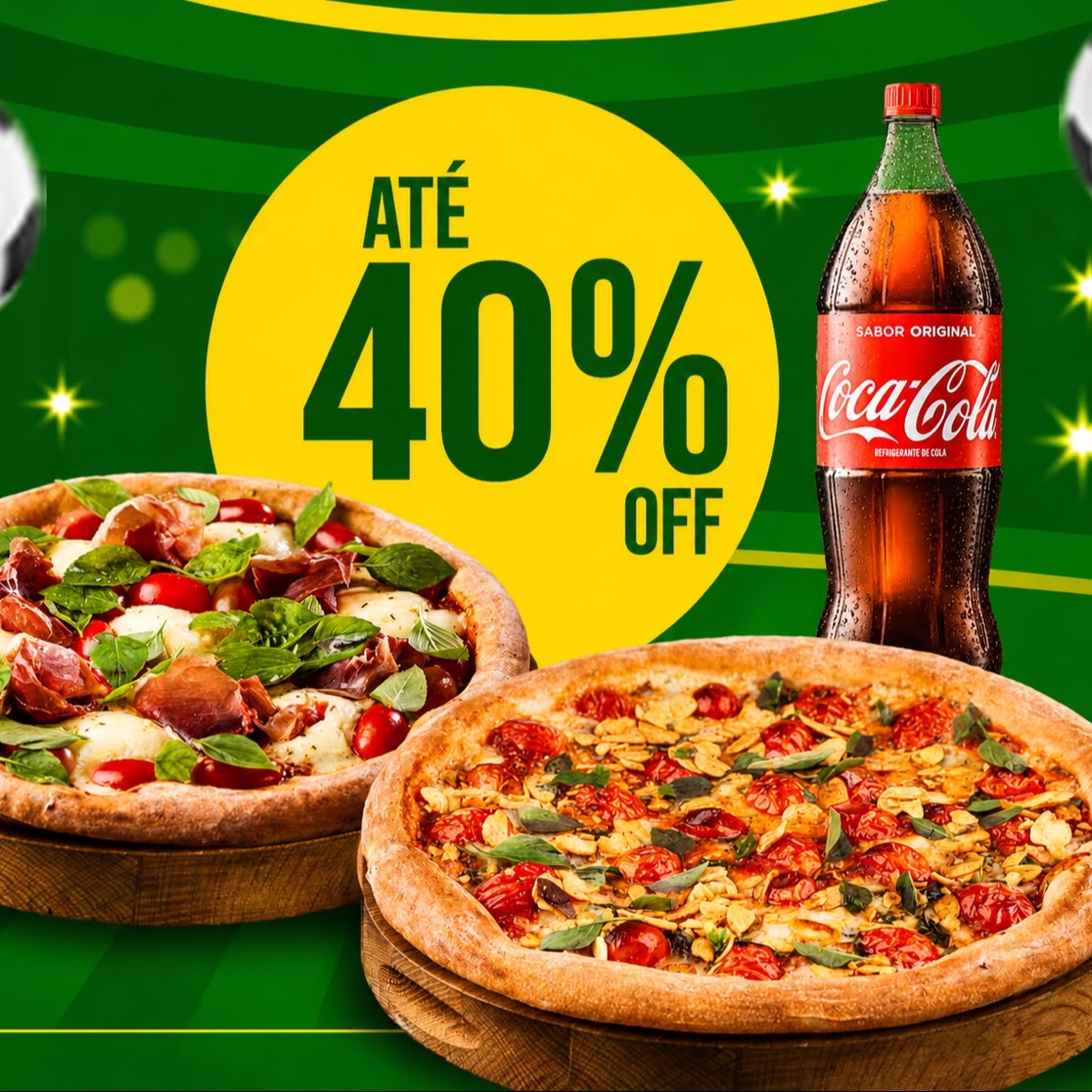 Duas Pizzas de 30cm (6 fatias) com Refri grátis! - COPA