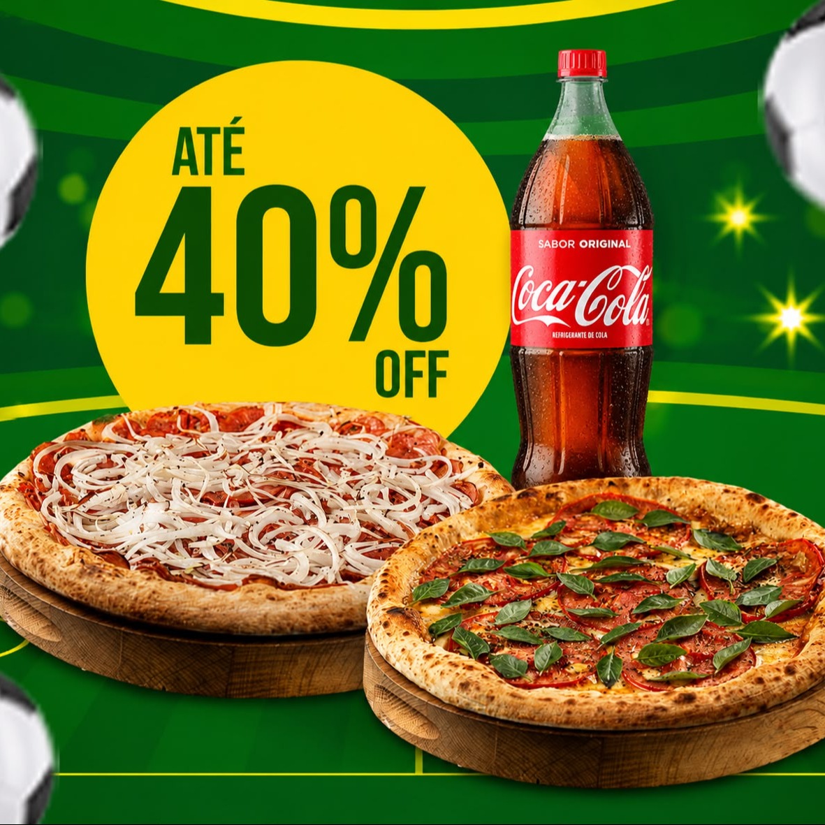 Duas Pizzas de 40cm (8 fatias) com Refri grátis! - COPA