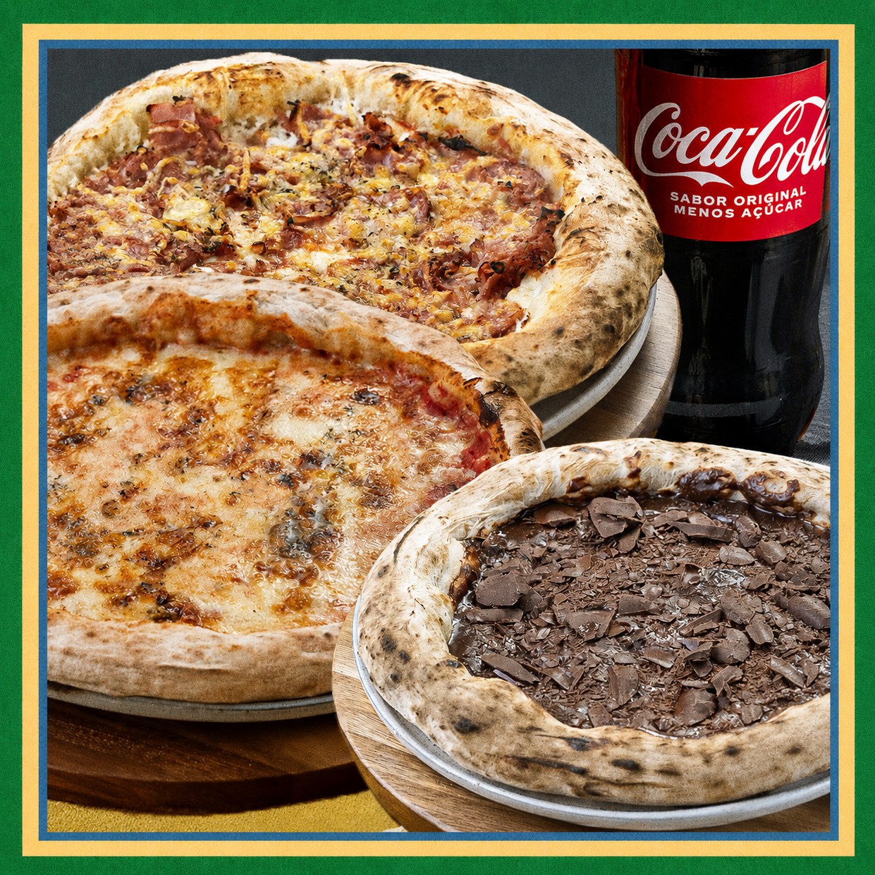 Combo da Galera: 2 Pizzas Salgadas Grandes + 1 Pizza Doce Média + 1 Bebida 1,5l