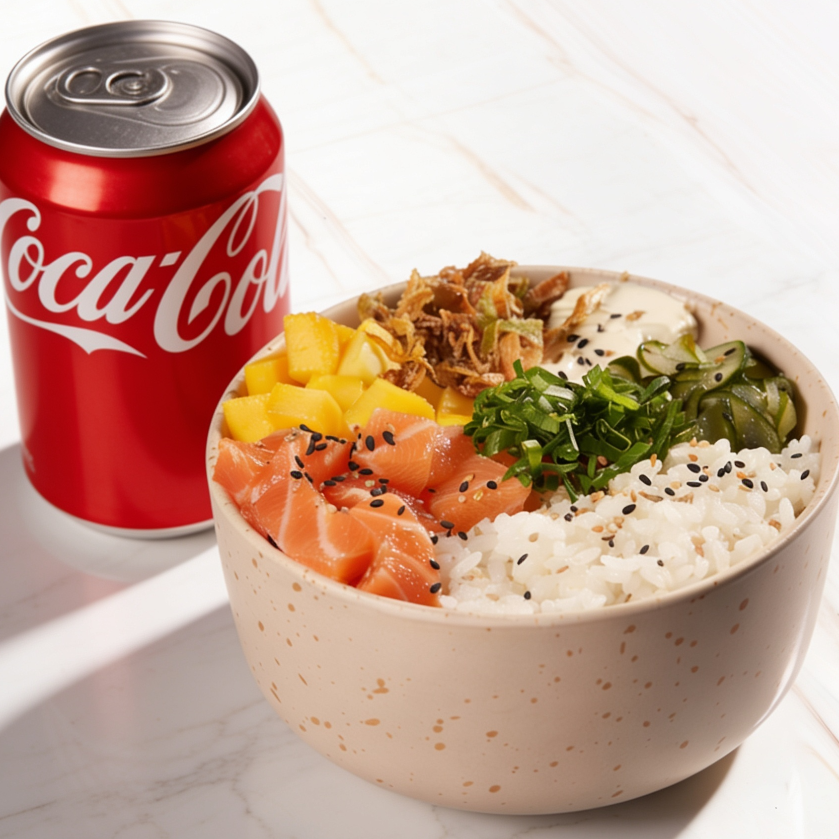 Poke de Salmão Philadelphia com Coca