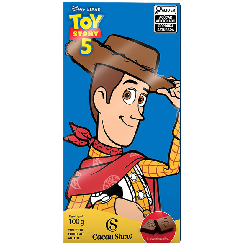Tablete Toy Story de Chocolate ao Leite Woody 100G