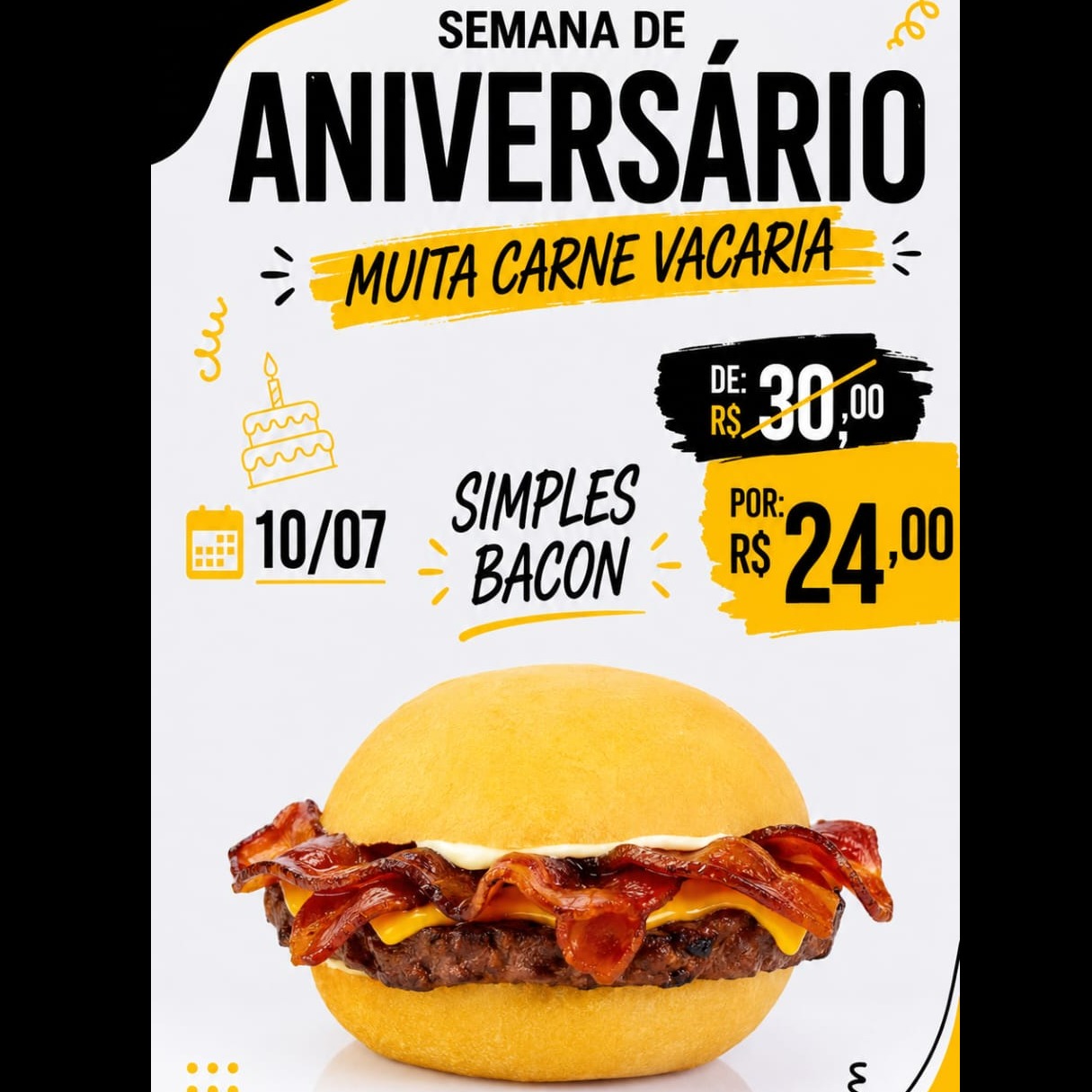 PROMOÇÃO DE ANIVERSÁRIO - Simples Bacon Individual