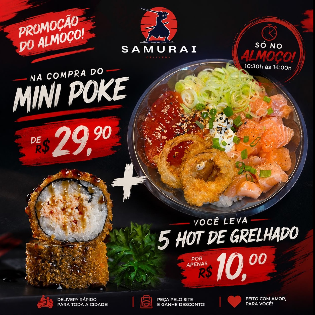 MiNI POKE + 5 HOT DE GRELHADO