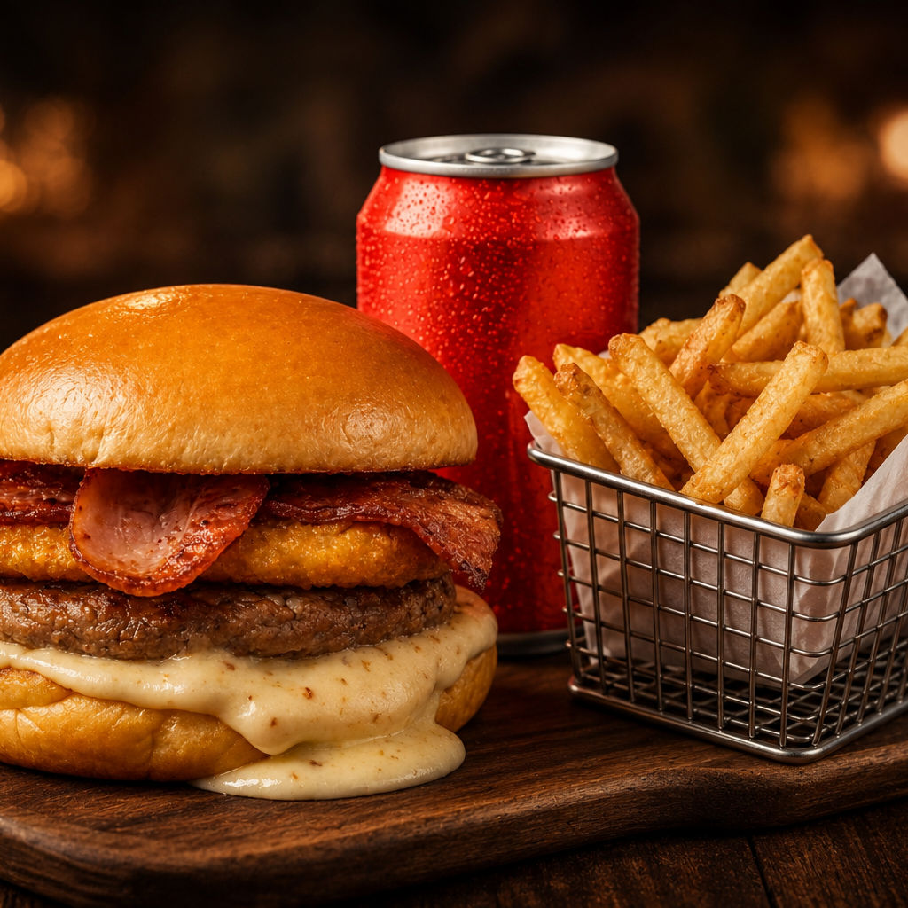 Mozza Burger + Fritas Crispy Individual 150gr + Coca Cola Lata350ml