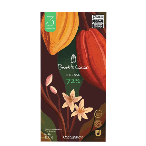 Tablete Bendito Cacao de Chocolate 72% Cacau 100g