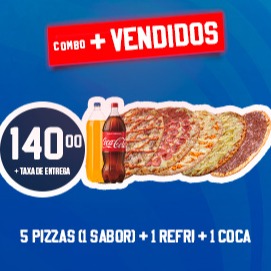 COMBO: 5 Pizzas Grandes + 1 Coca-Cola 2L + 1 Refri 2L