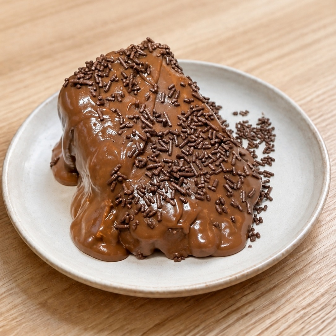 Fatia de Bolo da Avó coberta com brigadeiro cremoso Sweets