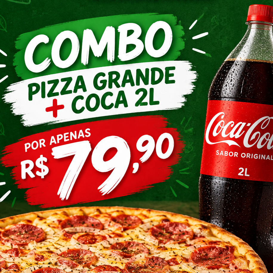 Pizza Grande de 8 pedaços + Coca Cola de 2L