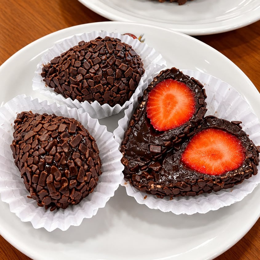 Coxinha de morango com Brigadeiro