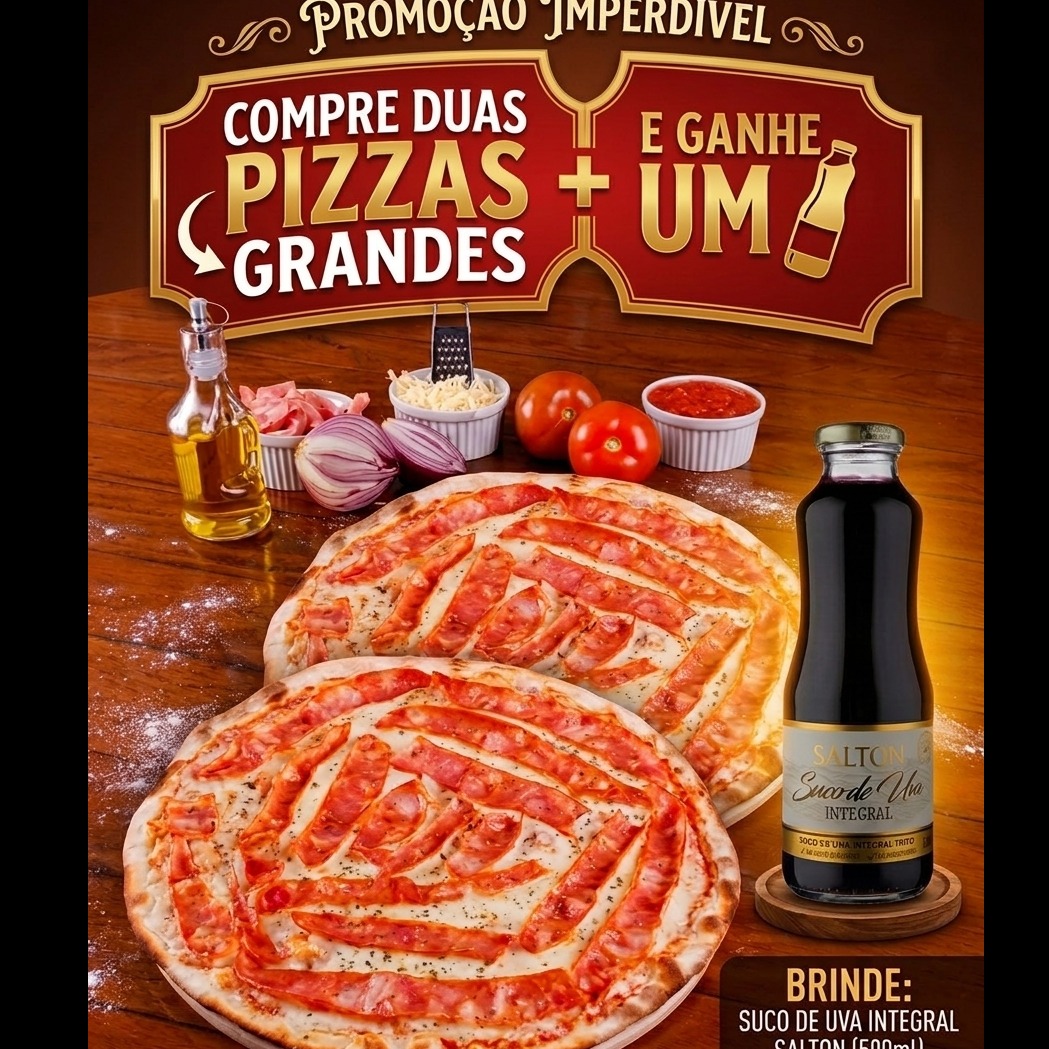 PROMO: Comprando 2 Pizzas Tamanho Grande, de brinde enviaremos um Suco Salton de 500ml