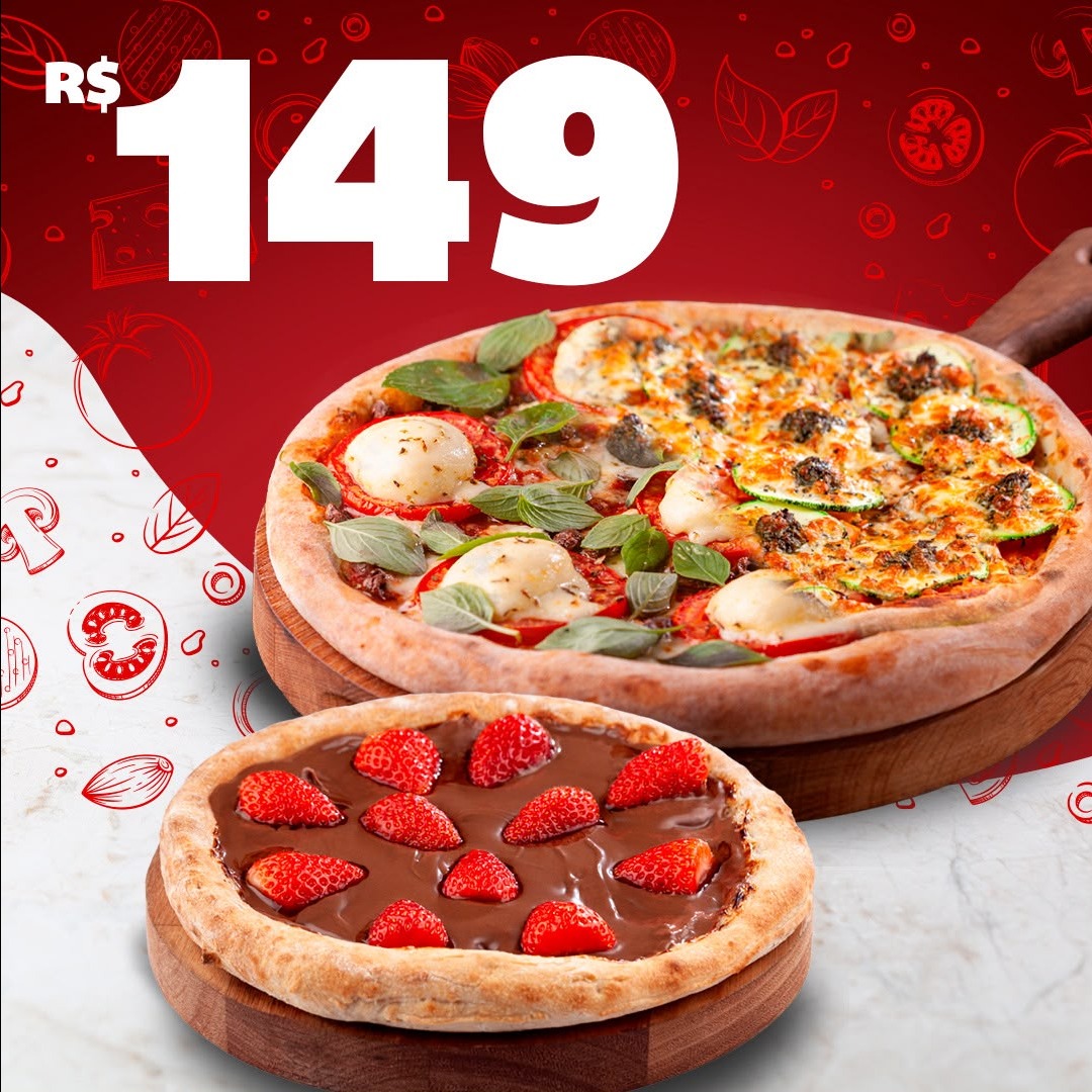 Duas Pizzas por R$ 149 (40cm Salgada + 20cm Doce)