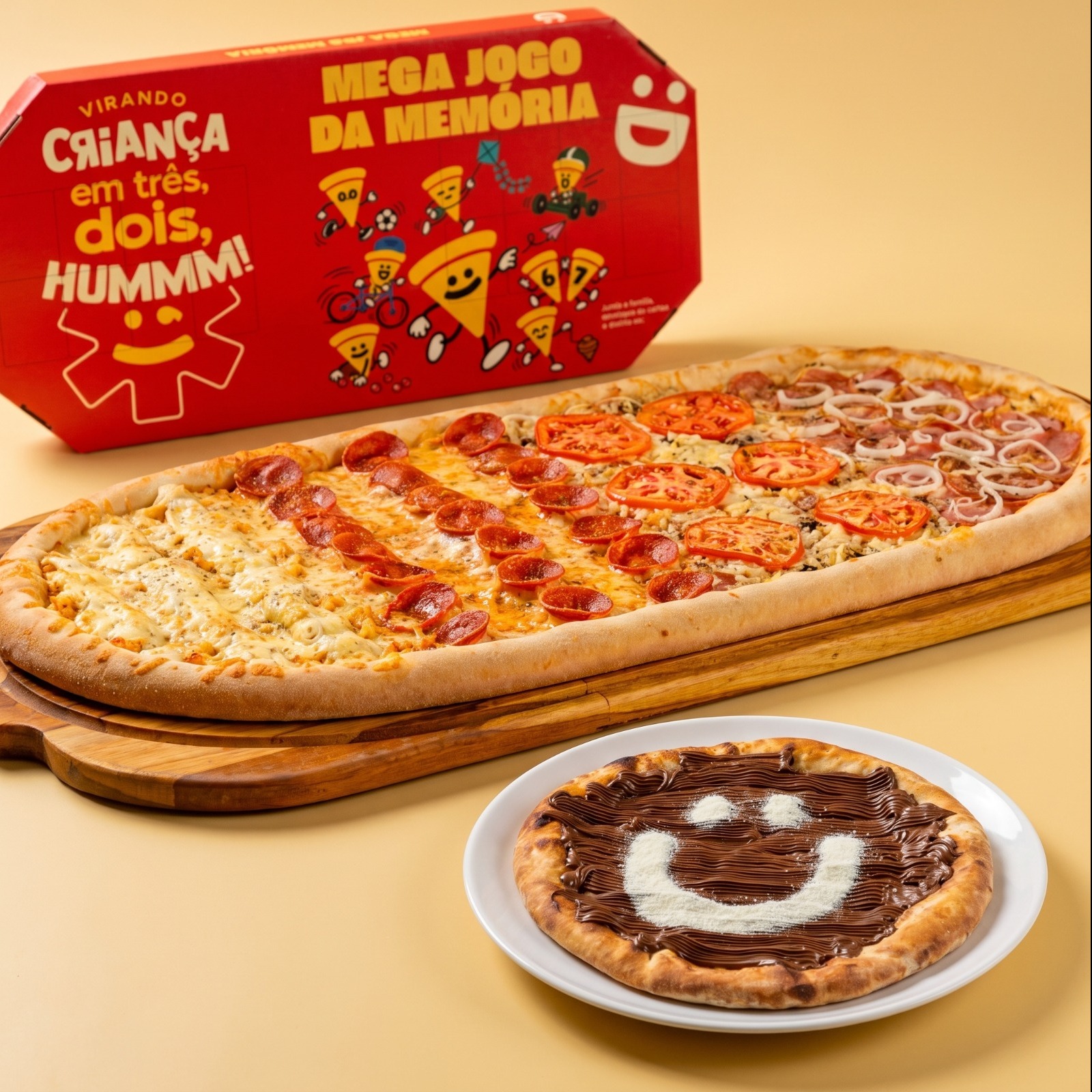 Combo Pizza 70 cm Mega Hummm! + Pizza Sorriso Hummm! 25 cm + Caixa  Mega Jogo da Memória 